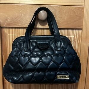 Vintage Moschino Black Heart-Quilted Mini Satchel